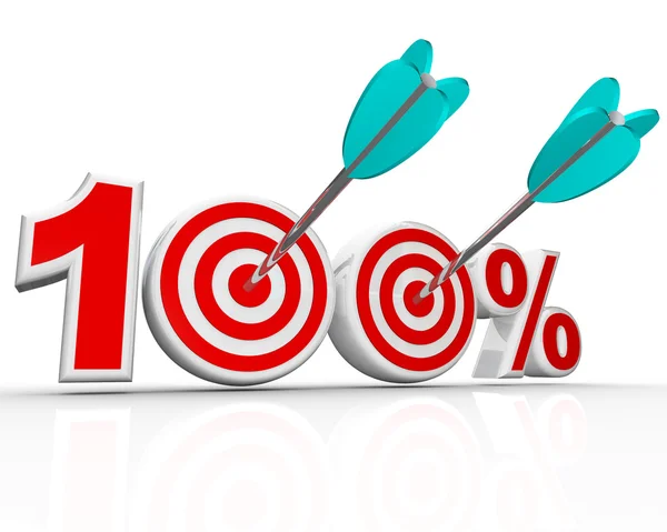 100 procent pijlen in doelstellingen perfect score — Stockfoto