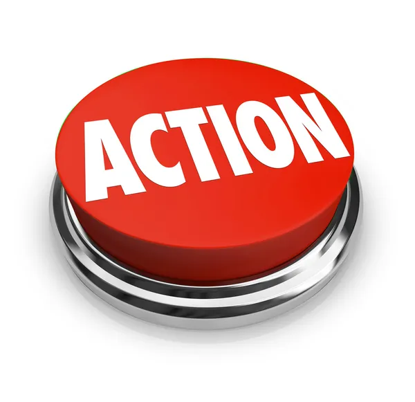 Palabra de acción sobre el botón rojo Redondo Sea proactivo —  Fotos de Stock