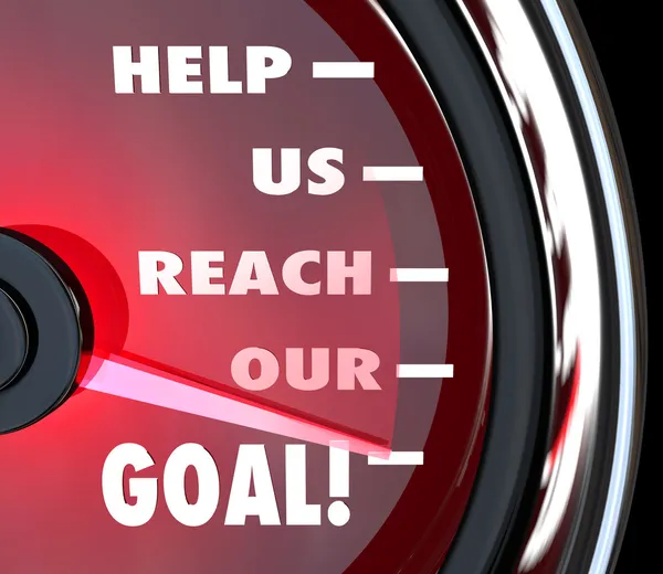 Help Us Reach Our Goal Speedometer Fundraiser Support — Stock Photo, Image