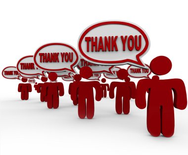 Many Customers Say Thank You in Speech Bubbles clipart