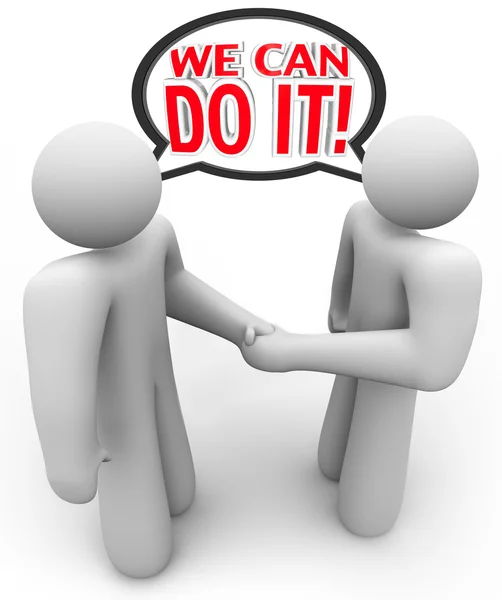 We Can Do It Two Speech Bubble Handshake — Stock Photo, Image