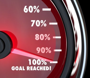 Speedometer Needle Hits 100 Percent Goal Reached clipart