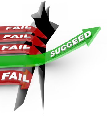 Success Arrow Jumps Chasm Failure Falls Into Hole clipart