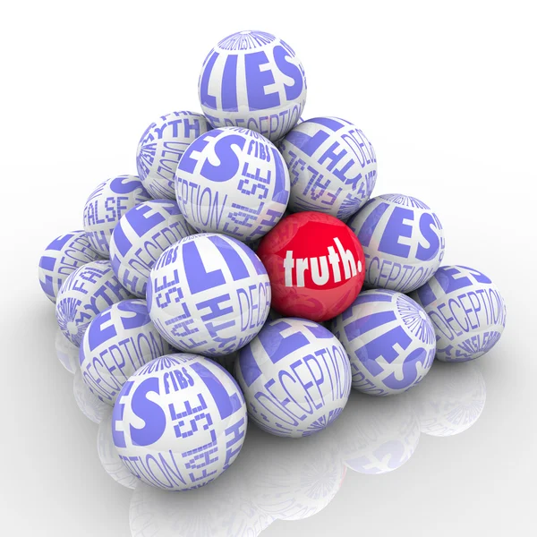 La verdad escondida entre mentiras Pirámide de bolas apiladas — Foto de Stock