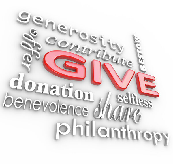 Give 3d Words Background Generosity and Contribution