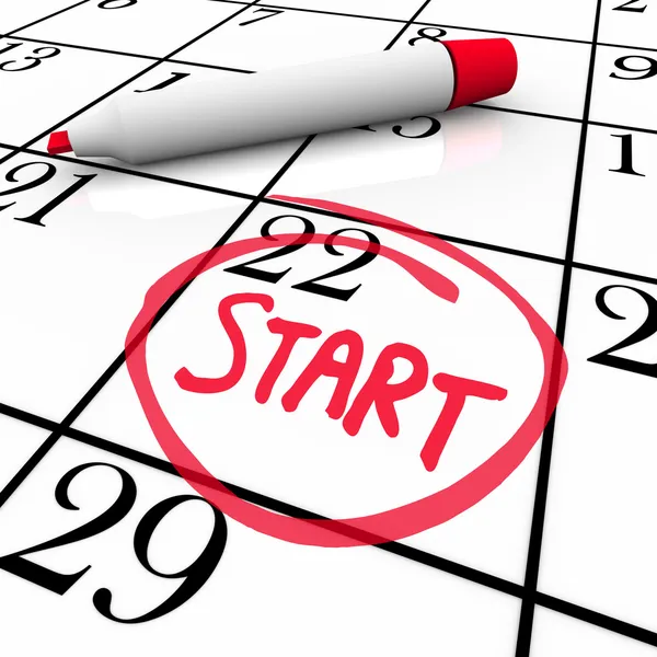 Start word agenda beginnen dag omcirkeld datum marker — Stockfoto