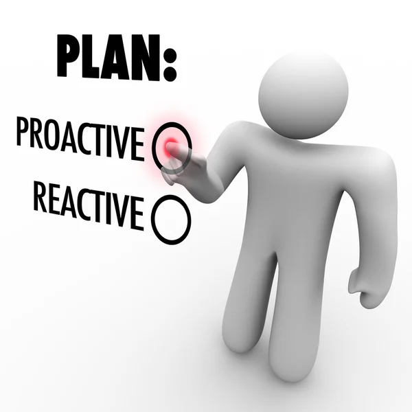 Plano Estratégia pró-ativa ou reativa Optar por assumir o comando — Fotografia de Stock