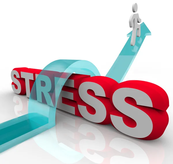 Overcoming Stress Beating Anxiety Jumping Over Word — Stock Photo, Image