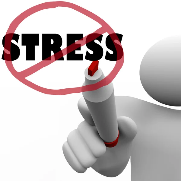 Hiçbir stres adam stresli anksiyete azaltmak için eğik çizgi çizer. — Stok fotoğraf