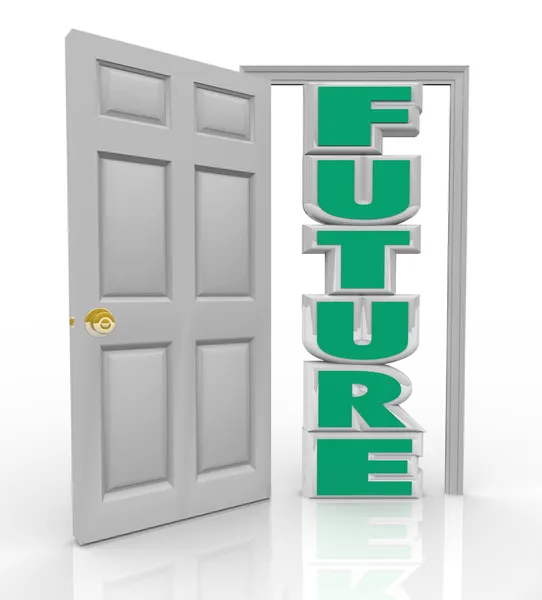 Puerta del futuro se abre a nuevas oportunidades Esperanza y cosas buenas —  Fotos de Stock