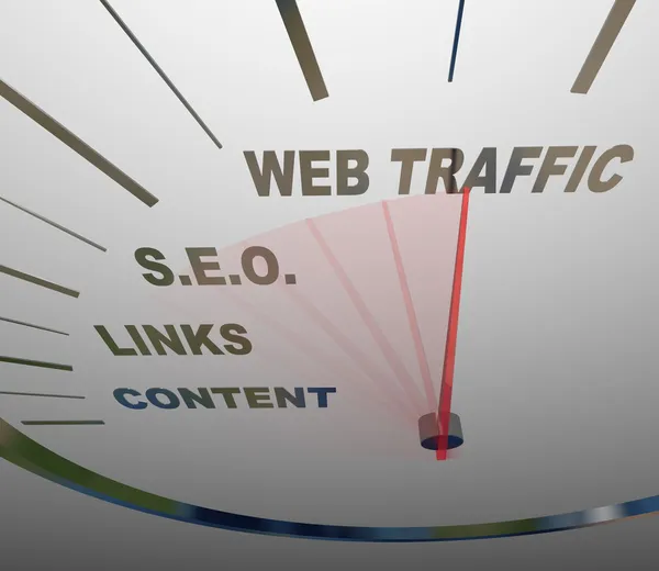Web Traffic SEO Links Speedometer Online Growth — Stock Photo, Image