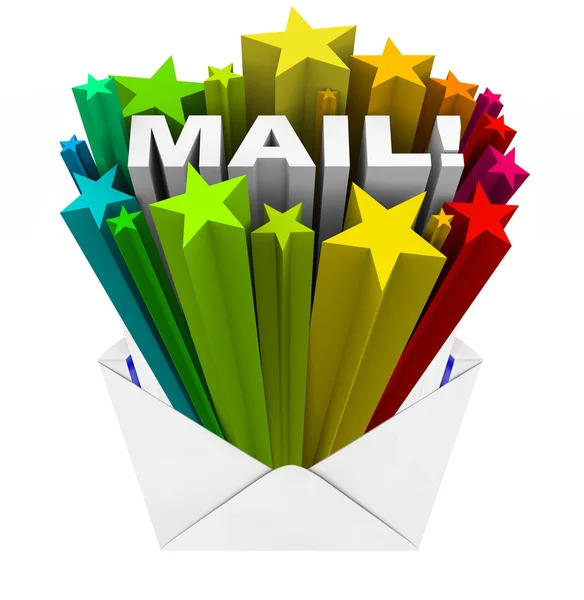 Mail woord in envelop open correspondentie bericht — Stockfoto