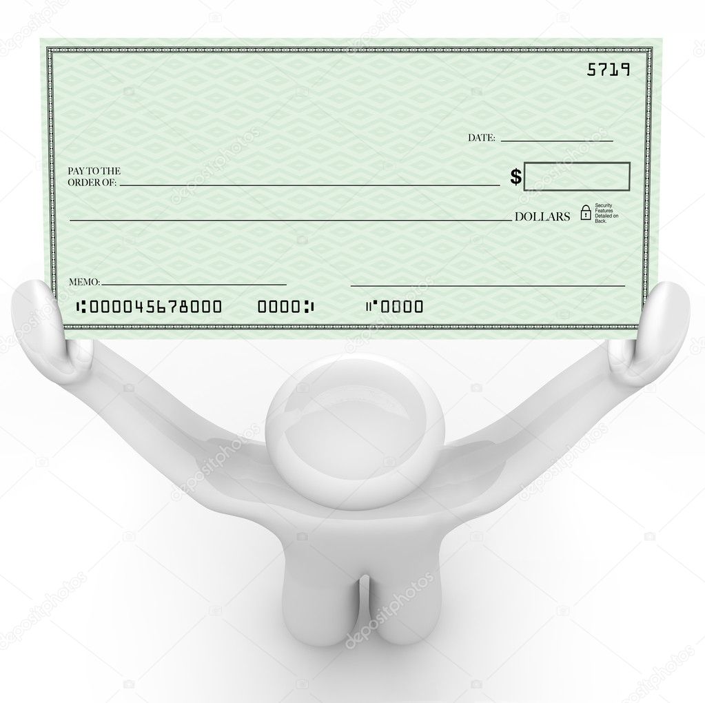 Person Holding Large Blank Check Wealthy Payout
