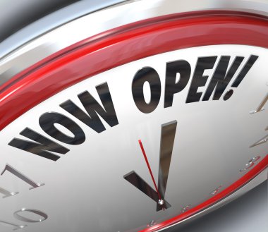 Now Open Clock Announcing Grand Opening clipart