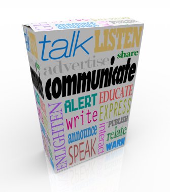 Communication Words on Box Sharing Ideas and Messages clipart