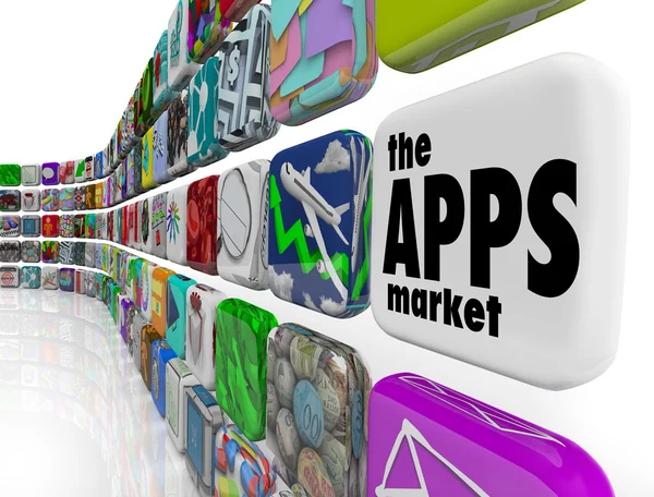 The Apps Market Wall of App Application Software Icons — Stock Photo, Image