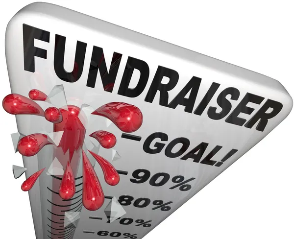 Fundraiser thermometer tracks doel bereikt succes — Stockfoto