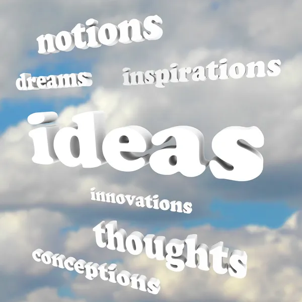 Идеи Слова в небе мечтают о творчестве и инновациях — стоковое фото