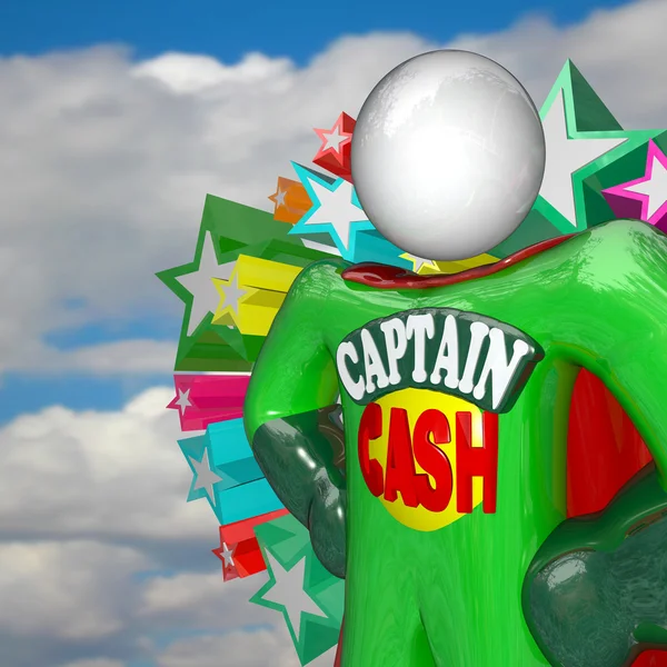 Capitán Cash Super héroe lucha por precios más bajos para ahorrar dinero —  Fotos de Stock