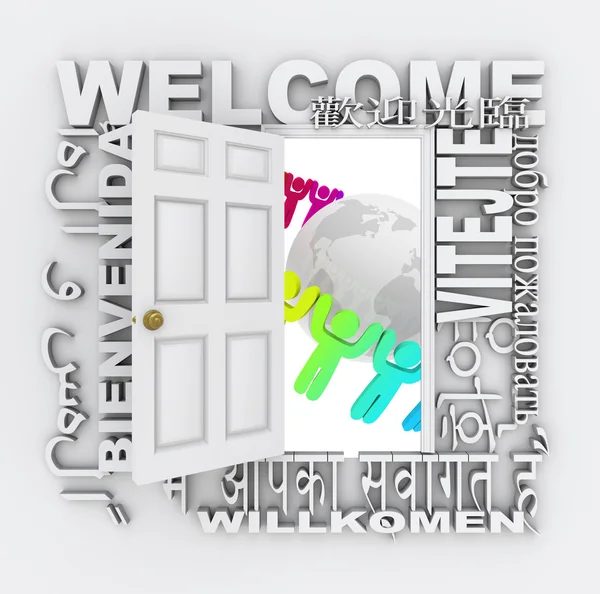 Bienvenida Palabra Puerta Saludo en todo el mundo — Foto de Stock