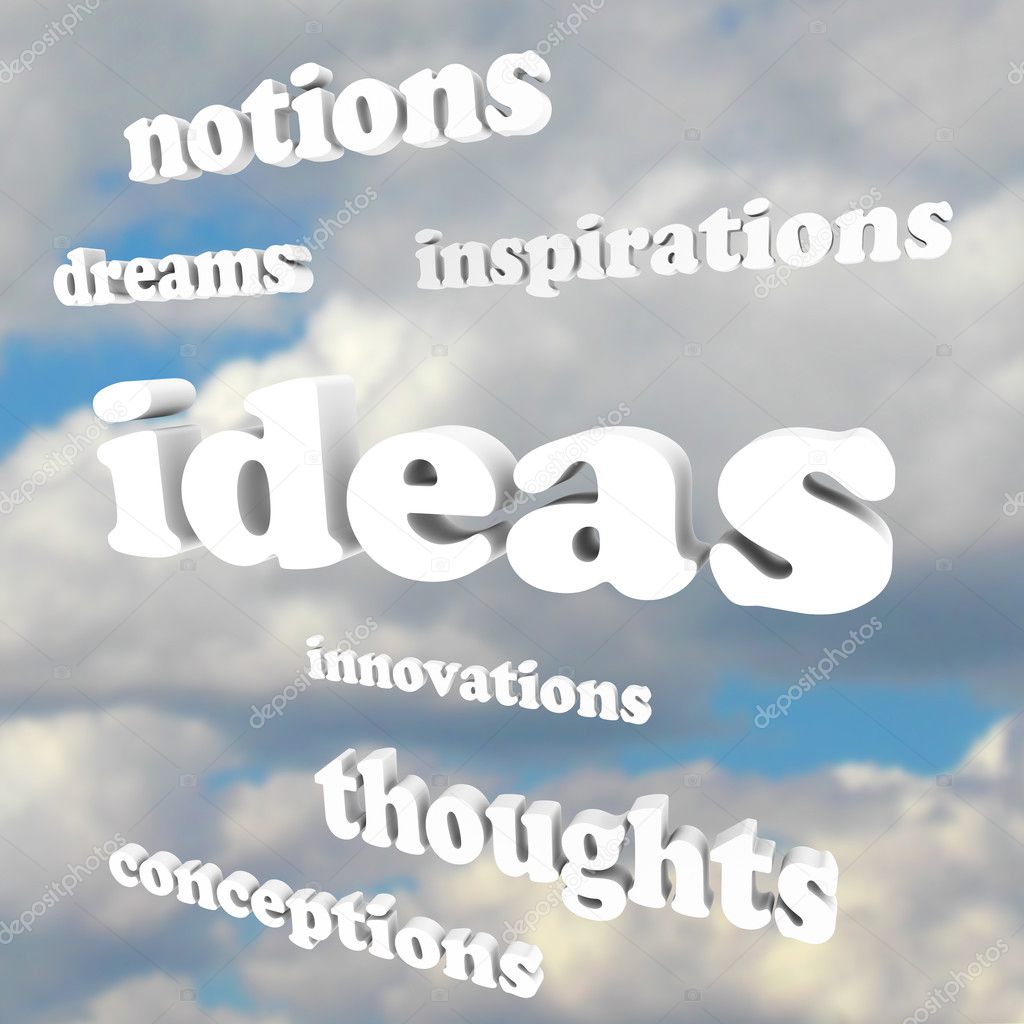Ideas Words in Sky Dreams of Creativity and Innovation