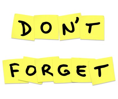 Don't Forget Reminder Words on Yellow Sticky Notes clipart