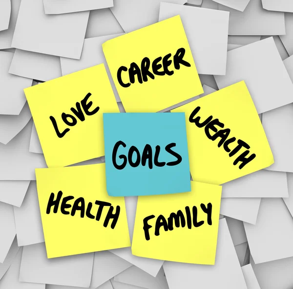 Cele na karteczki zdrowia bogactwo kariery miłości — Zdjęcie stockowe