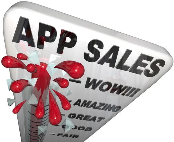 App Sales Thermometer Rising Revenues Apps Store — Stock Photo, Image
