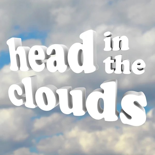 Голова в облаках 3D Слова в облачном небе — стоковое фото