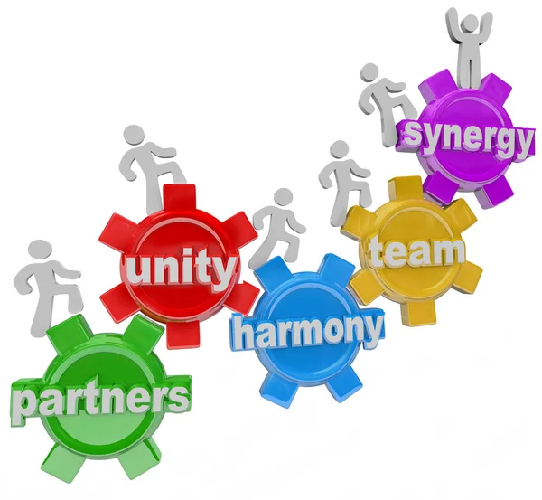 Partner di sinergia che lavorano insieme nel lavoro di squadra per il successo — Foto Stock