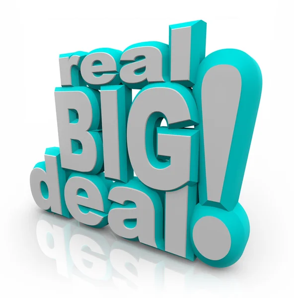 Real Big Deal Palavras 3D Anúncio Importante Notícias — Fotografia de Stock