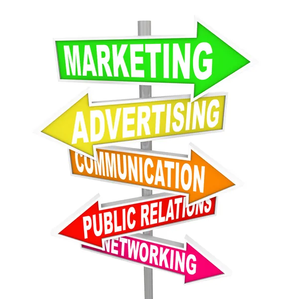 Marketingová komunikace reklamní cedule šipka — Stock fotografie