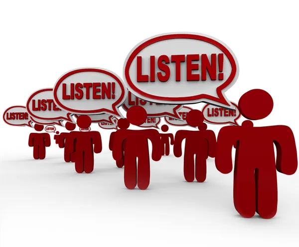 Luister - veel praten veeleisende aandacht — Stockfoto