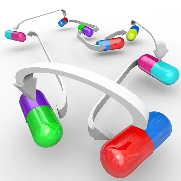 Medicine Drug Interactions Capsules and Pills Connected — Stock Photo, Image
