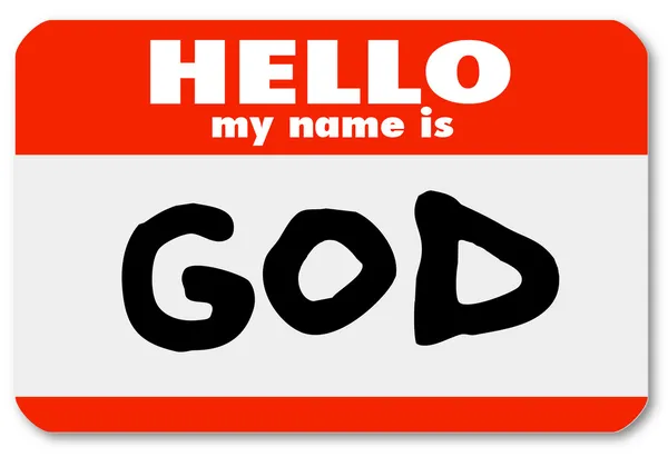 Gud nametag introduktion Välkommen till religiös tro — Stockfoto