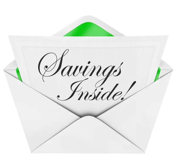 Besparingar inuti kuvertet kuponger för försäljning rabatt händelse — Stockfoto