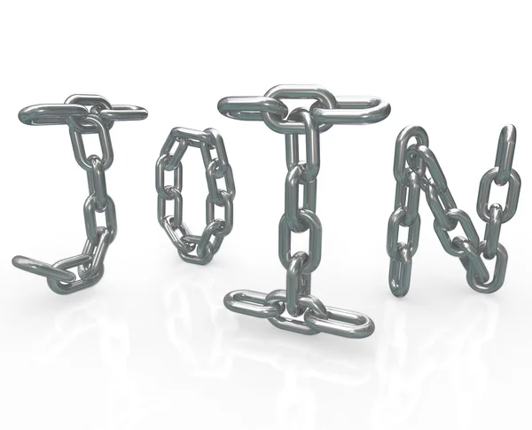Join Word in Chain Links Joining Group Locked In — Stock Photo, Image