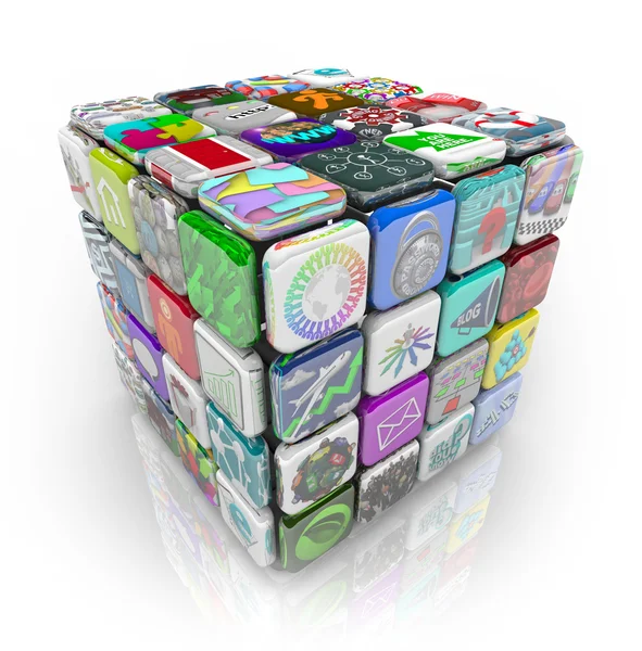 Apps kubus van toepassing software tegels — Stockfoto