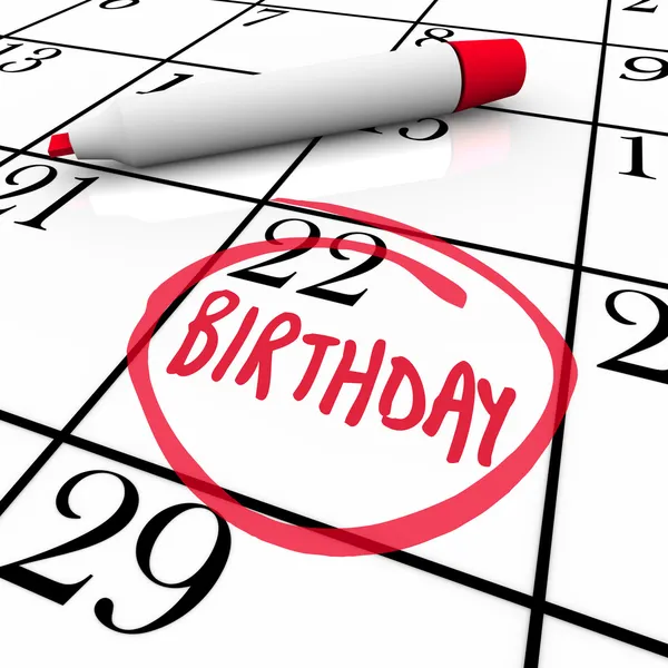 Urodziny kalendarz dzień krążyły znacznik daty — Zdjęcie stockowe