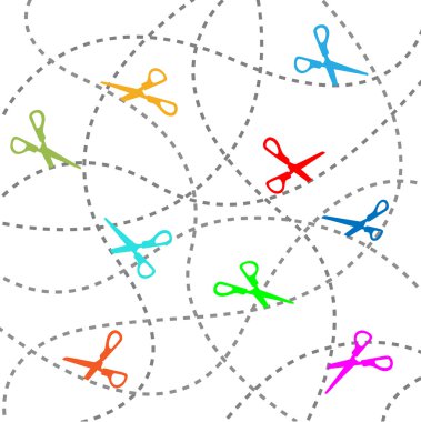 Coupon scissors cut out dotted lines background clipart