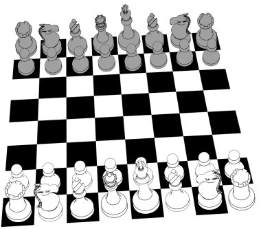 Chess set game pieces line drawing 3D clipart