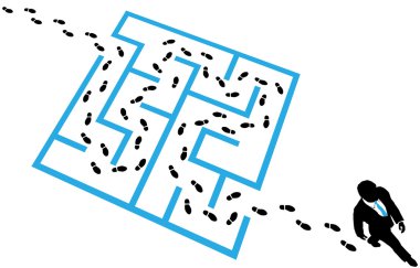 Person solves business problem maze puzzle clipart