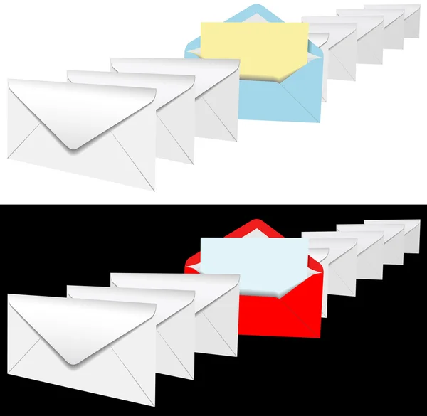 Lettre enveloppe ouverte en rangée de lettres — Image vectorielle