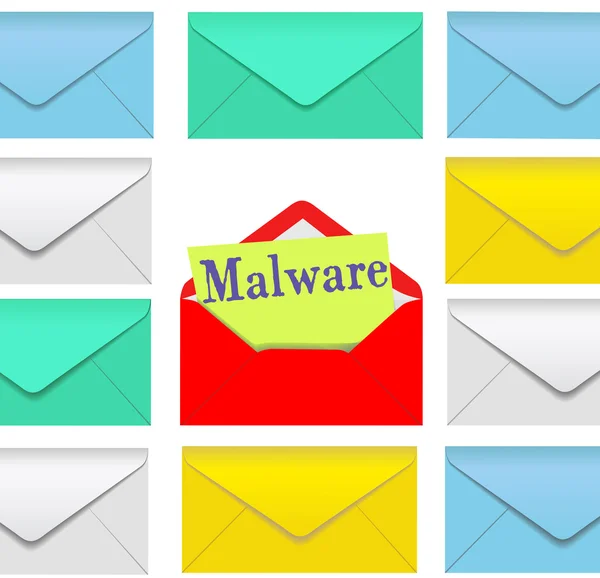 Malware email enveloppe ouverte risque de sécurité — Image vectorielle