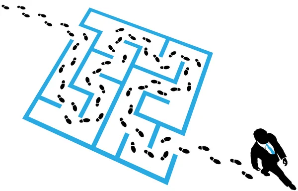 Person löst Geschäftsproblem Labyrinth-Rätsel — Stockvektor