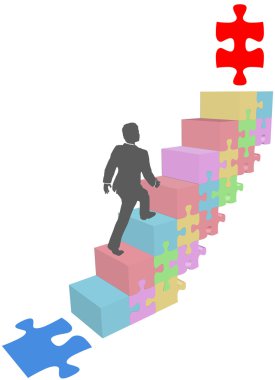 Business man climb up puzzle steps clipart