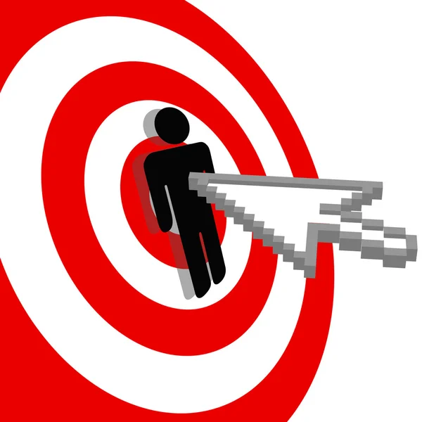 Internet arrow clicks stick figure bulls eye target — Stock Vector