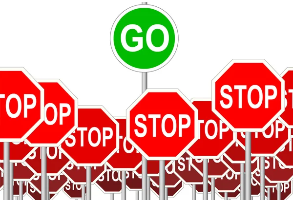 Segni STOP GO Segno di progresso simbolo isolato — Vettoriale Stock