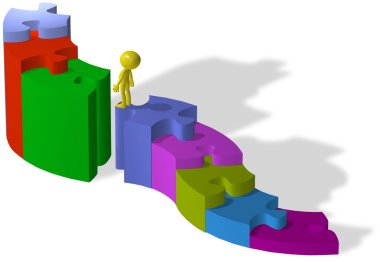 Person climb up puzzle pieces to find missing solution clipart