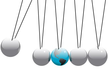 Earth Globe in Newtons Cradle Balls clipart